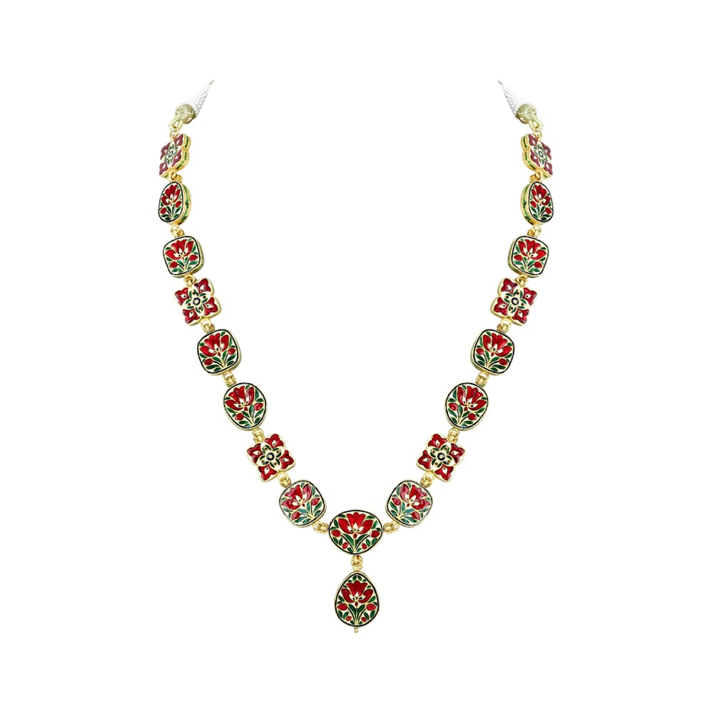 Polki Necklace with Teardrop Pendant in Partash work